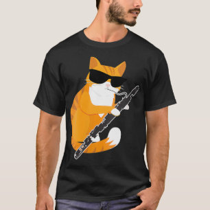 Womens Cute Music Cat Sunglazen Musical Instrumen T-shirt