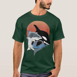 Womens Cute Orca Whale and Shark on sunset VNeck T-shirt