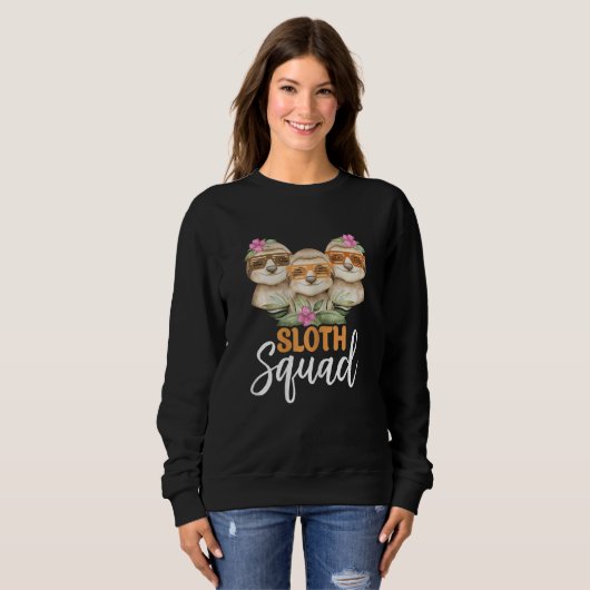 Womens Cute Sloth Squad   Retro 80s Style Matching Trui (Voorkant volledig)