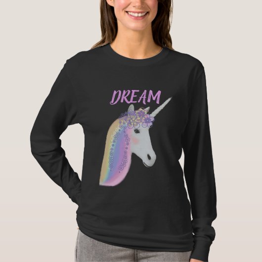 Womens Cute Unicorn Face Long Slot T-Shirt (Voorkant)