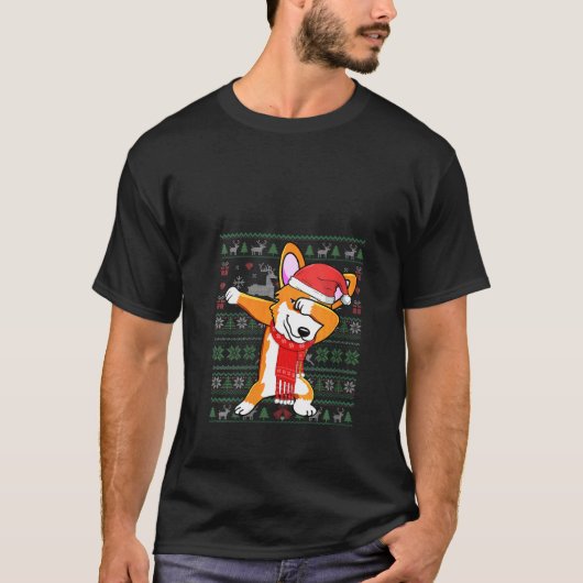 Womens Dabbing Corgi Ugly KerstSweater mas T-shirt (Voorkant)