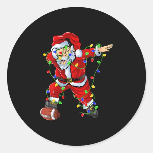 Womens Dabbing Santa Football Christmas Lights Srt Ronde Sticker (Voorkant)