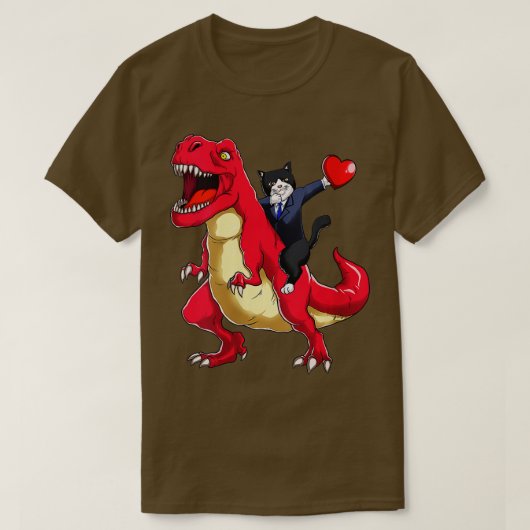 Womens Dabbing Tuxedo Cat Riding Dinosaur Valentin T-shirt (Design voorkant)