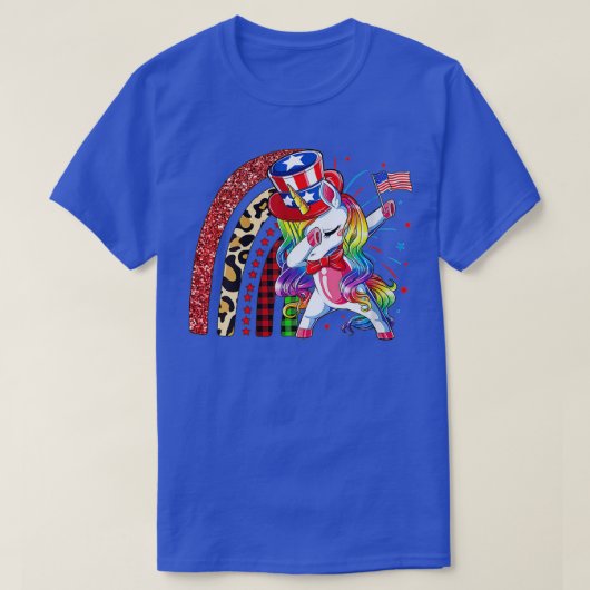 Womens Dabbing Unicorn Rainbow 4 juli Patriot T-shirt (Design voorkant)