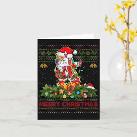 Womens Dabbing Unicorn Ugly Christmas Sweaters Fun Kaart (Gele Bloem)