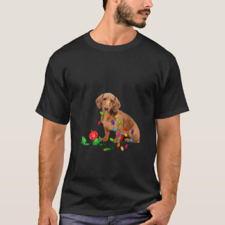 Womens Dachshund Art Dog Lover Christmas Doxi Ligh T-shirt