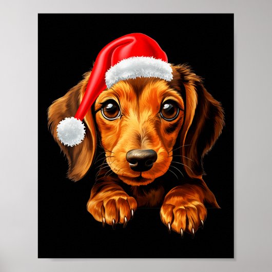 Womens Dachshund Dog Santa Claus Hat Christmas New Poster (Voorkant)