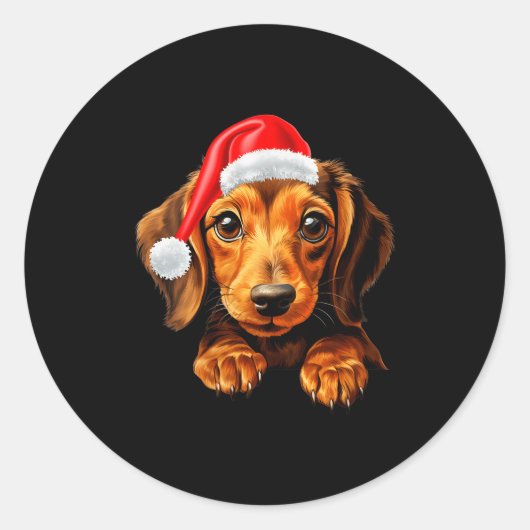 Womens Dachshund Dog Santa Claus Hat Christmas New Ronde Sticker (Voorkant)