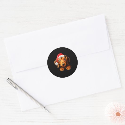 Womens Dachshund Dog Santa Claus Hat Christmas New Ronde Sticker (Envelop)