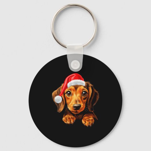 Womens Dachshund Dog Santa Claus Hat Christmas New Sleutelhanger (Voorkant)