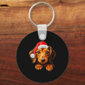 Womens Dachshund Dog Santa Claus Hat Christmas New Sleutelhanger (Voorkant)