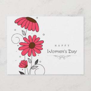 Women's day and drawn of pink flowes with circles briefkaart