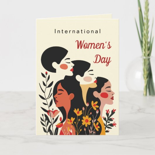 Women's Day Bloemen Vrouwen Zwart Haar Kaart (Voorkant)