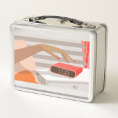 Womens die de wekker in de hand drukken (Achterkant)