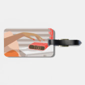 Womens die de wekker in de hand drukken bagagelabel (Achterkant horizontaal)