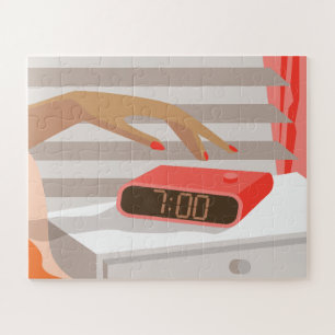 Womens die de wekker in de hand drukken legpuzzel