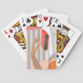 Womens die de wekker in de hand drukken pokerkaarten (Achterkant)