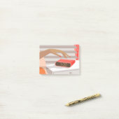 Womens die de wekker in de hand drukken post-it® notes (Op bureau)