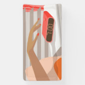 Womens die de wekker in de hand drukken spandoek (Verticaal)