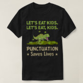 Womens Dinosaur laat de Kinder Punctuatie eten red T-shirt (Design voorkant)