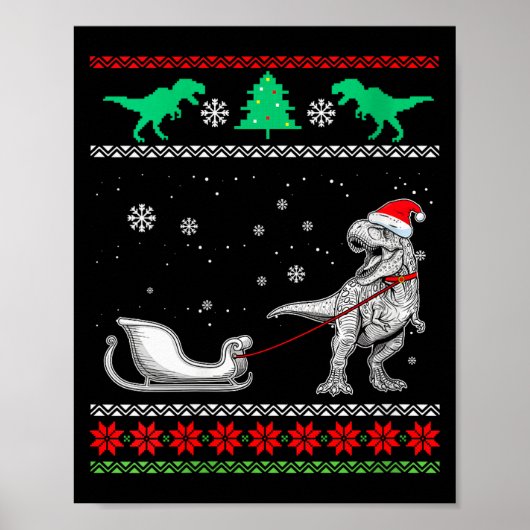 Womens Dinosaur Sleigh Merry Christmas Ugly Christ Poster (Voorkant)