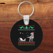 Womens Dinosaur Sleigh Merry Christmas Ugly Christ Sleutelhanger (Voorkant)