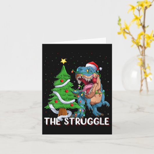 Womens Dinosaur Xmas Lights Funny T-rex Dino Men B Kaart (Gele Bloem)