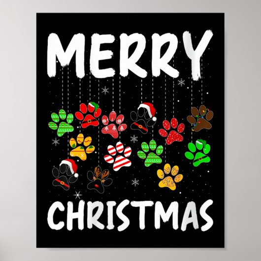Womens Dog Paw Merry Christmas Pajamas Puppy Dog L Poster (Voorkant)