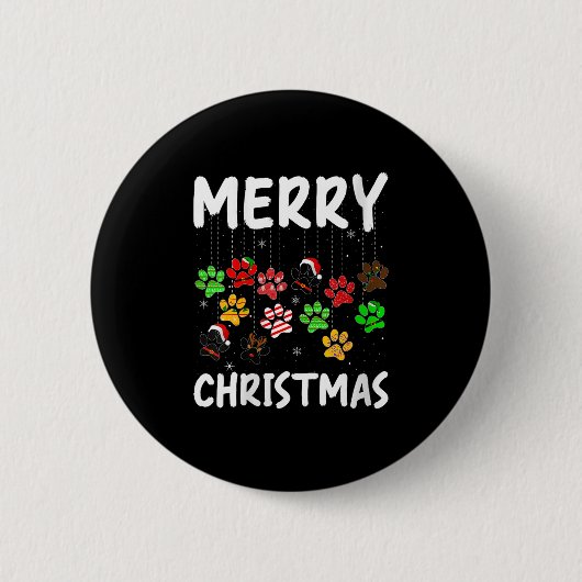 Womens Dog Paw Merry Christmas Pajamas Puppy Dog L Ronde Button 5,7 Cm (Voorkant)