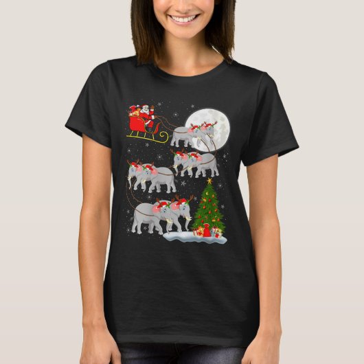 Womens Elephant Santa Sleigh Flying Funny Magical  T-shirt (Voorkant)