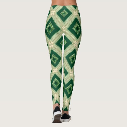 Women's Emerald Green Diamond Geometric Leggings (Achterkant)