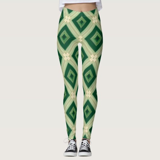 Women's Emerald Green Diamond Geometric Leggings (Voorkant)