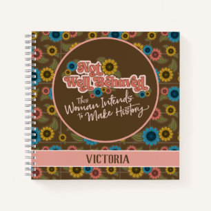 Women's Empowerment Retro Hippie Bloemen Roze Notitieboek