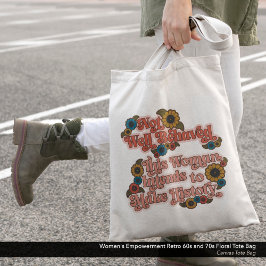 Women's Empowerment Retro jaren 60 en 70 Bloemen Tote Bag