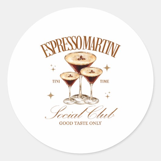 Womens Espresso Martini Social Club Drinking Tail Ronde Sticker (Voorkant)