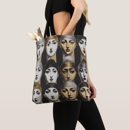Womens Faces Gold Zwart Wit Design Tas (Dichtbij)