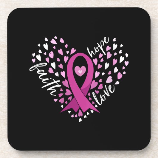 Womens Faith Hope Love Breast Cancer Awareness Pin Bier Onderzetter (Voorkant)