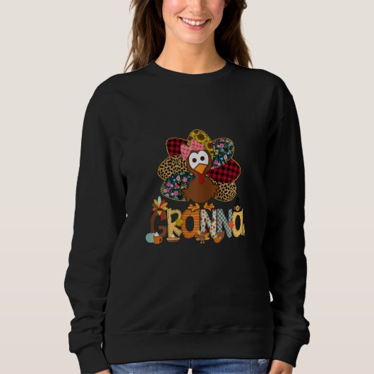 Womens Fall Turkey Granna Thanksgiving Doodle G Trui (Voorkant)