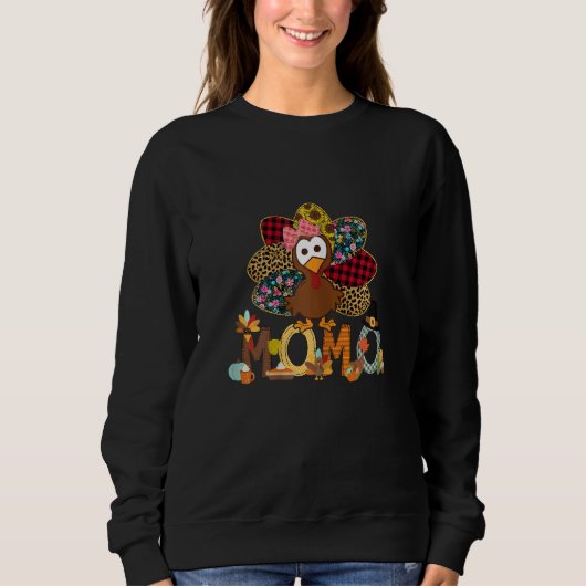 Womens Fall Turkey Momo    Thanksgiving Doodle Gra Trui (Voorkant)