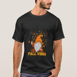 Womens Fall Vibes Gnome Peace Sign Leaves Hallowee T-shirt
