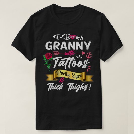 Womens FBomb Granny Tattoos ogen dik T-shirt (Design voorkant)