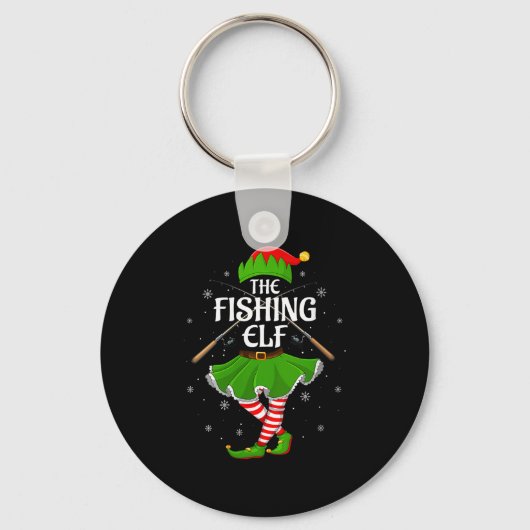 Womens Fishing Elf Christmas Family Girls Women El Sleutelhanger (Voorkant)