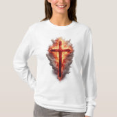 Women's Flaming Christian Cross Long Sleeve Tee T-shirt (Voorkant)