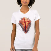 Women's Flaming Christian Cross Tee Shirt (Voorkant)