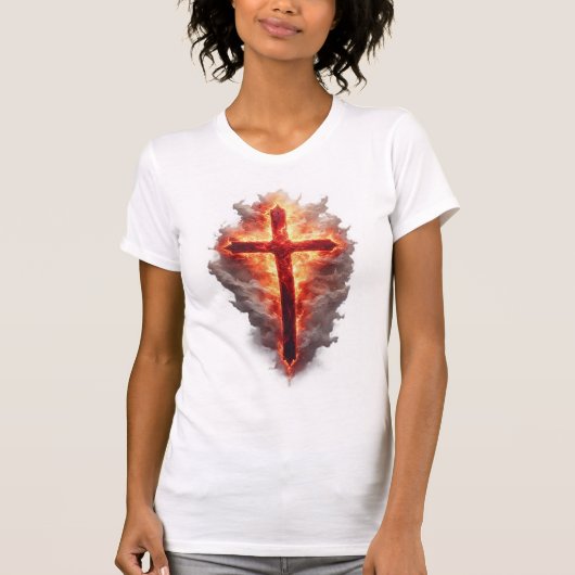 Women's Flaming Christian Cross Tee Shirt (Voorkant)