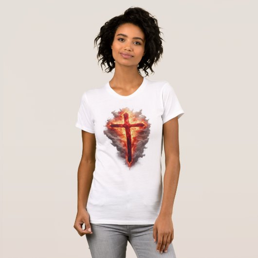Women's Flaming Christian Cross Tee Shirt (Voorkant volledig)