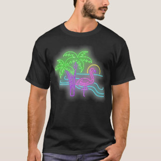 Womens Flamingo Tropische Palmboom 80s  Gif T-shirt
