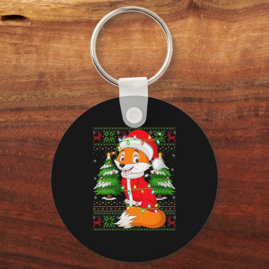 Womens Fox Christmas Lights Santa Costume Ugly Xma Sleutelhanger (Voorkant)
