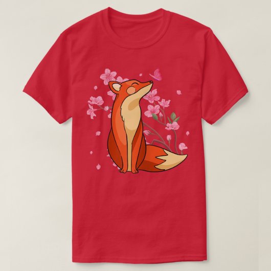Womens Fox Sakura Cherry Blossom Butterfly T-Shirt (Design voorkant)