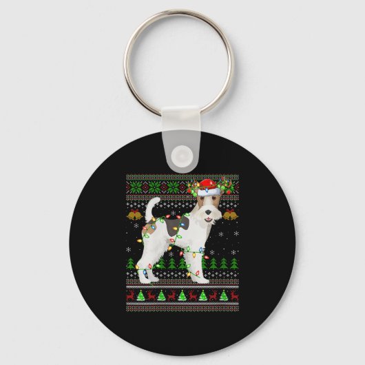 Womens Fox Terrier Dog Ugly Christmas Sweaters Hol Sleutelhanger (Voorkant)